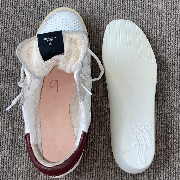 Freebird Women's White and Burgundy Distressed Sneakers sz 9 - Picture 3 of 13